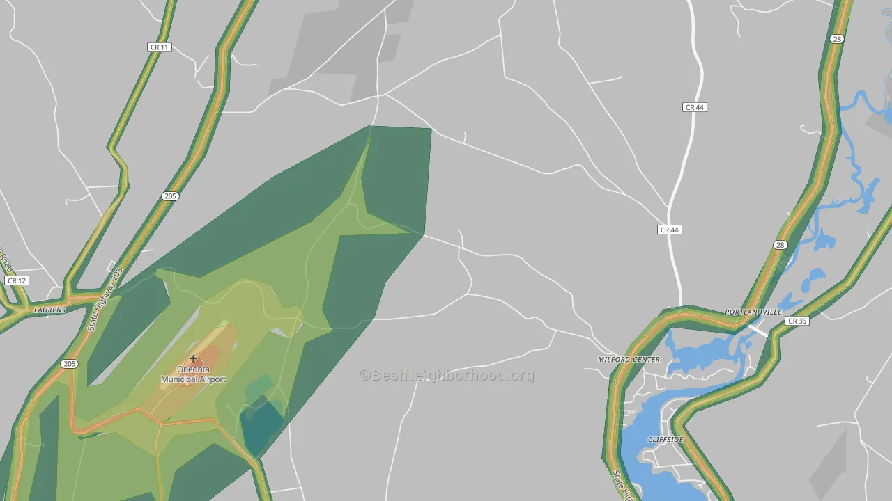 Milford Center, NY Map of Noise Levels in Milford Center