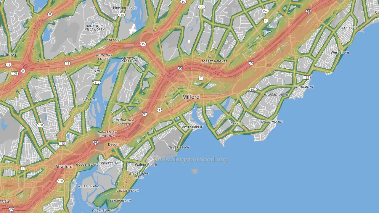 Milford, CT Map of Noise Levels in Milford