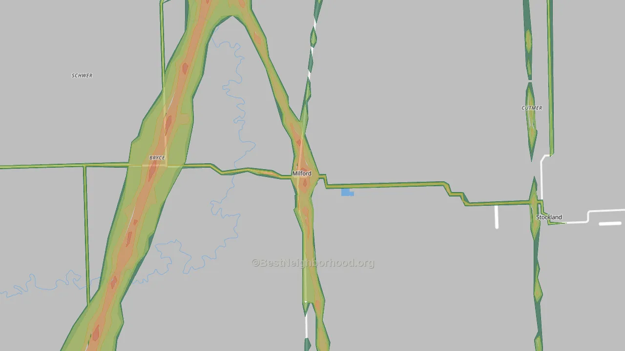 Milford, IL Map of Noise Levels in Milford
