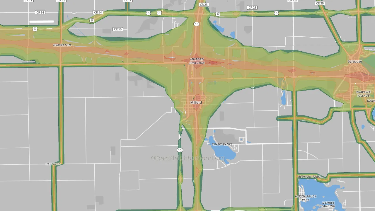 Milford, IN Map of Noise Levels in Milford