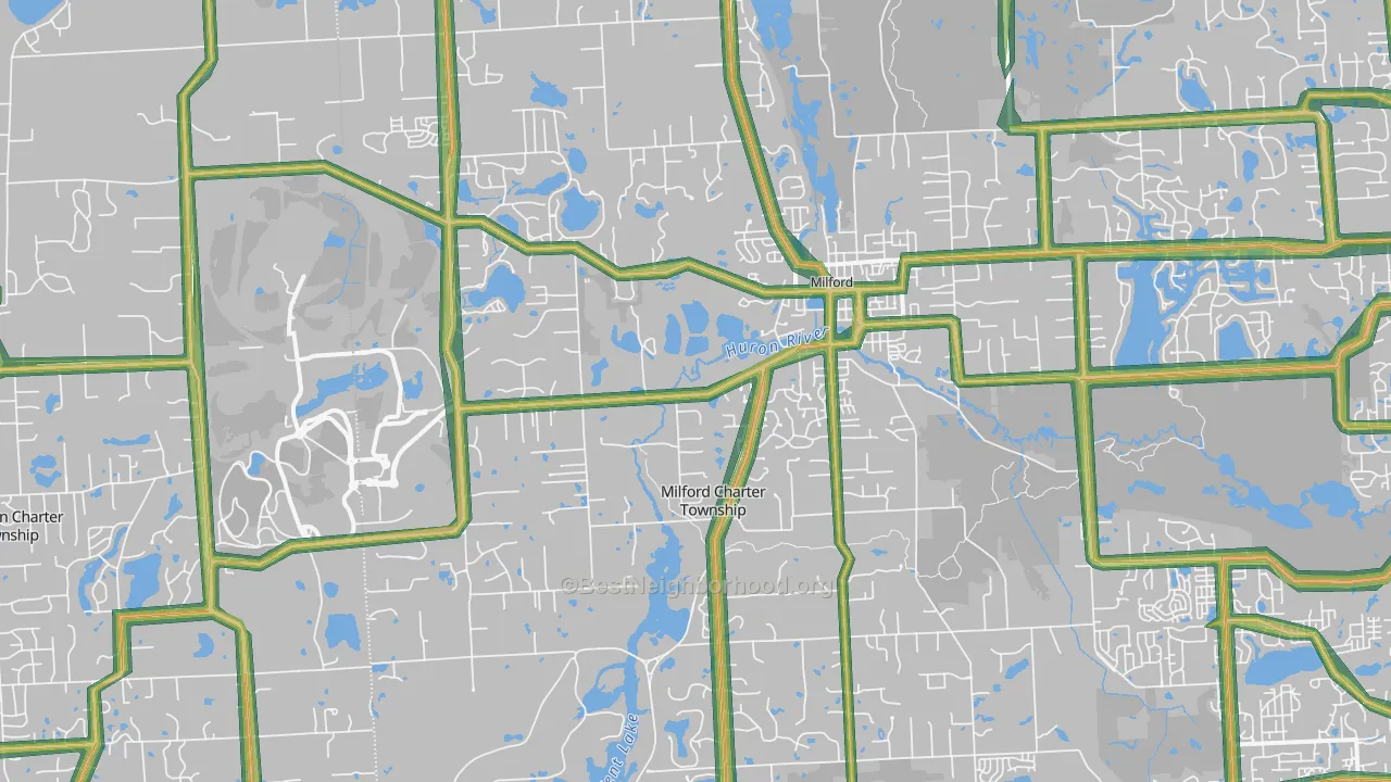 Milford, MI Map of Noise Levels in Milford