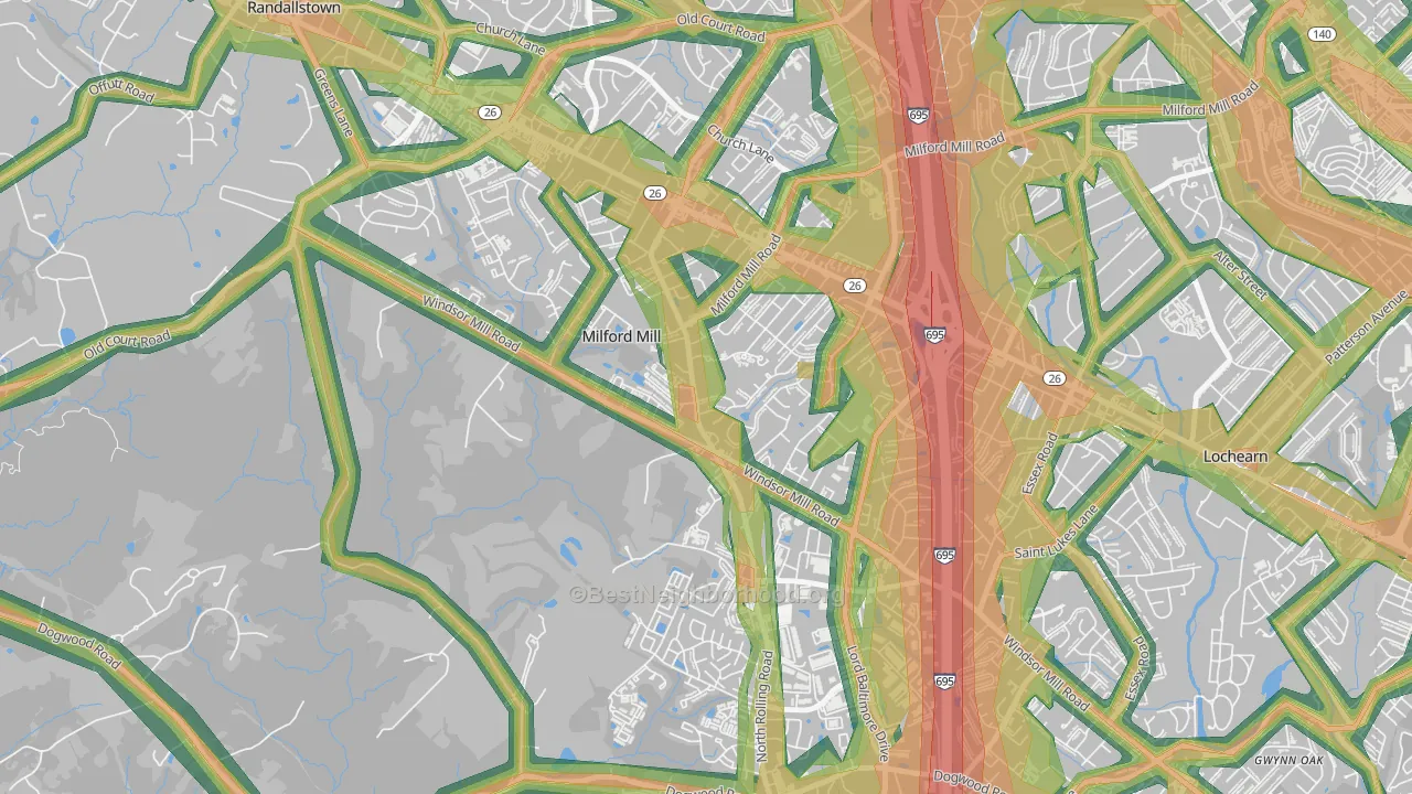 Milford Mill, MD Map of Noise Levels in Milford Mill