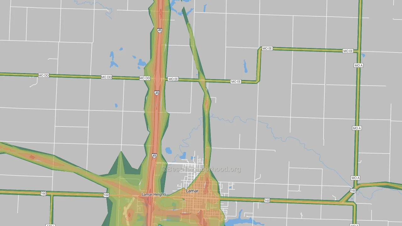 Milford, MO Map of Noise Levels in Milford