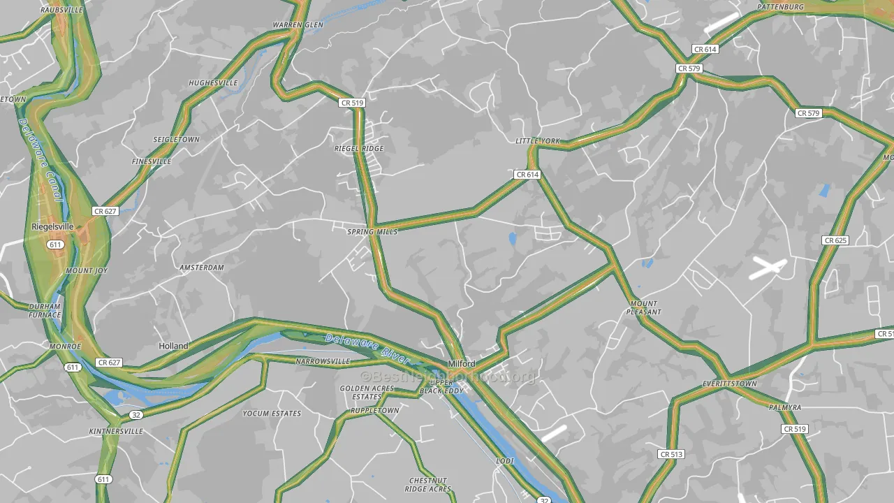 Milford, NJ Map of Noise Levels in Milford