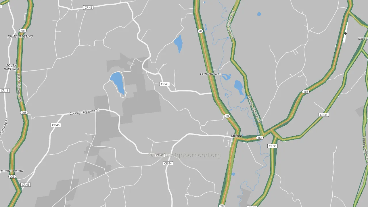 Milford, NY Map of Noise Levels in Milford