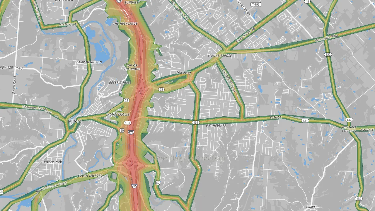 Milford, OH Map of Noise Levels in Milford