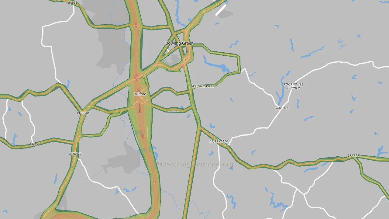 Milford, VA Map of Noise Levels in Milford