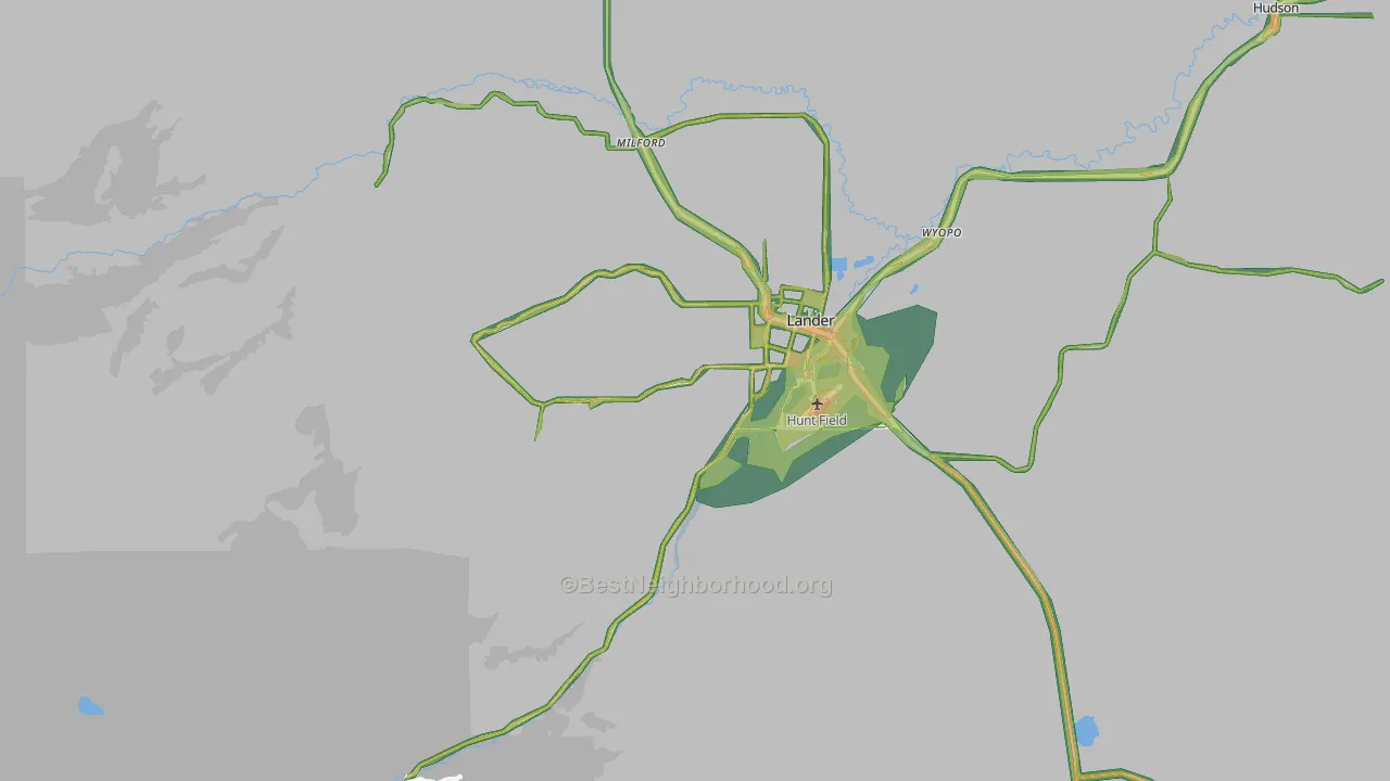 Milford, WY Map of Noise Levels in Milford