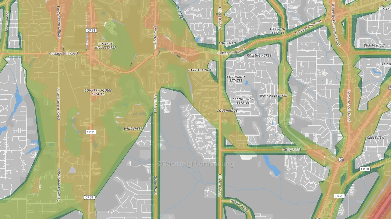 Milkhouse, Mobile, AL Map of Noise Levels in Milkhouse