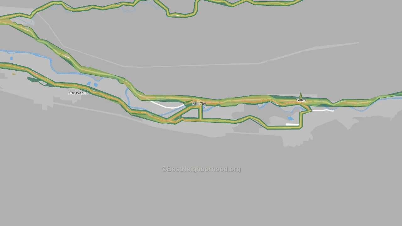 Mill City, OR Map of Noise Levels in Mill City