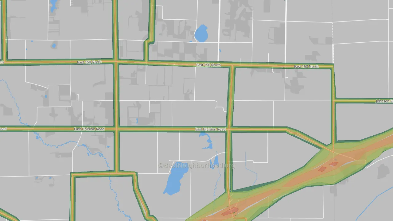 Mill Creek, IN Map of Noise Levels in Mill Creek