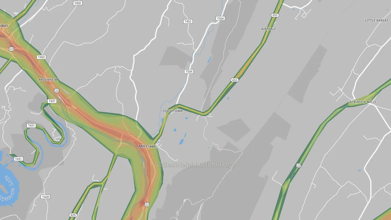 Mill Creek, PA Map of Noise Levels in Mill Creek
