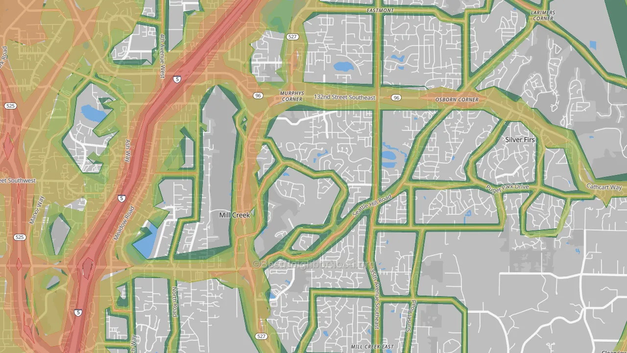 Mill Creek, WA Map of Noise Levels in Mill Creek