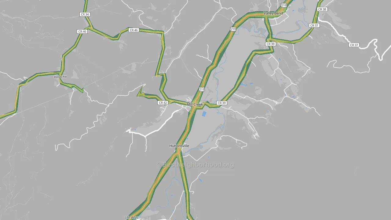 Mill Creek, WV Map of Noise Levels in Mill Creek