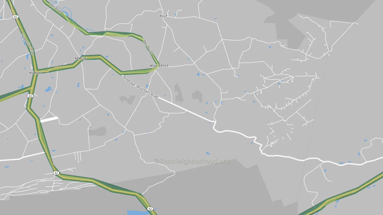 Mill Grove, PA Map of Noise Levels in Mill Grove