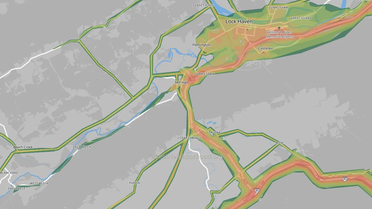 Mill Hall, PA Map of Noise Levels in Mill Hall