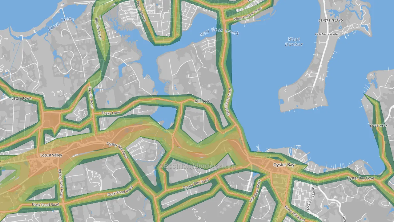 Mill Neck, NY Map of Noise Levels in Mill Neck