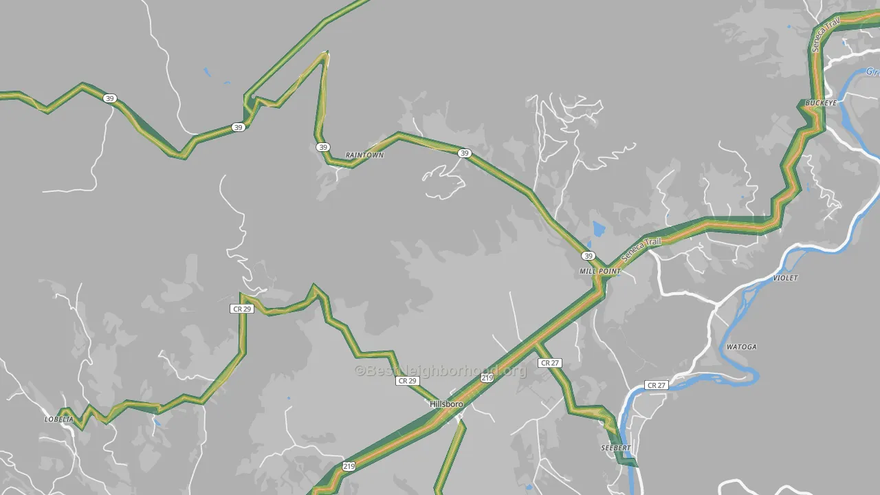 Mill Point, WV Map of Noise Levels in Mill Point