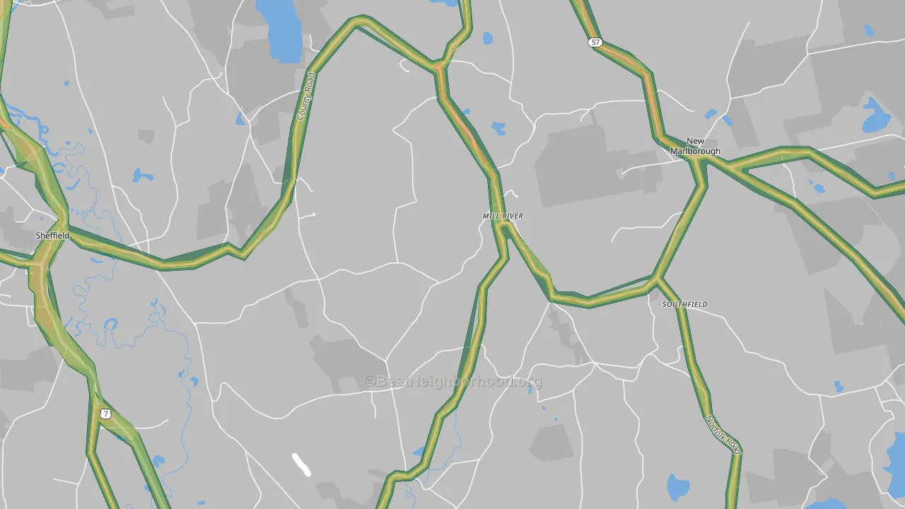 Mill River, MA Map of Noise Levels in Mill River