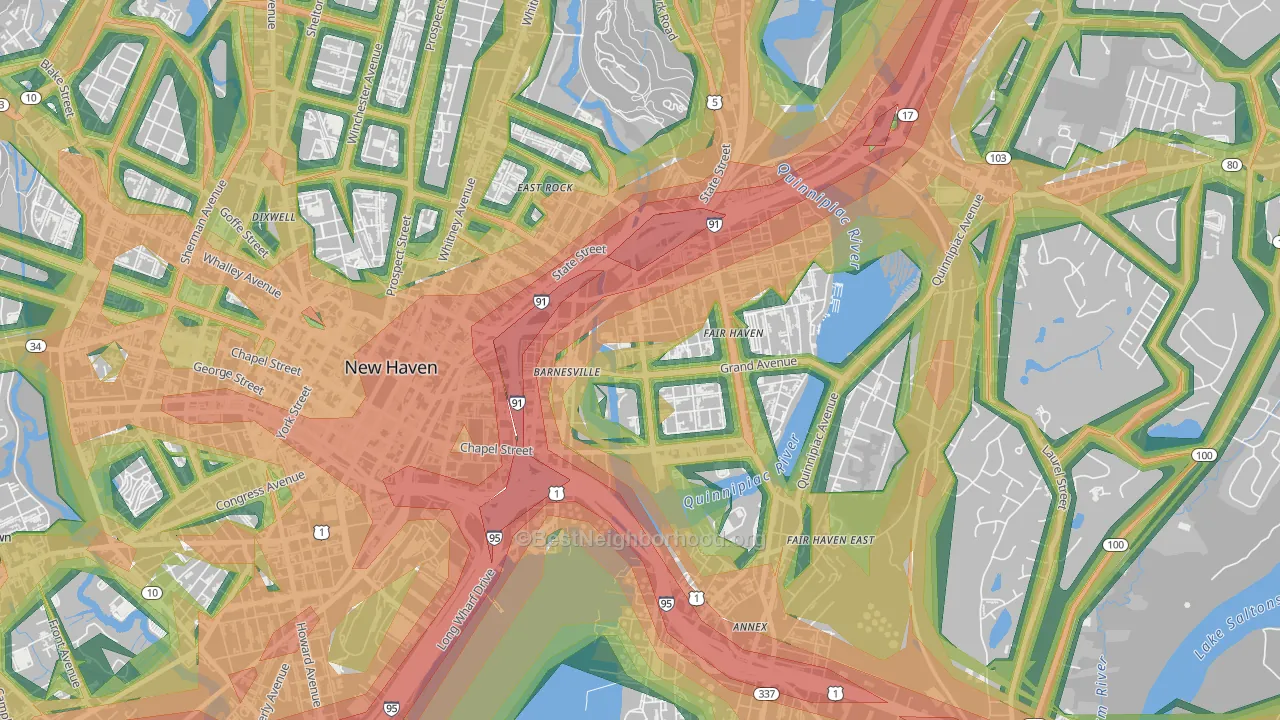 Mill River, New Haven, CT Map of Noise Levels in Mill River