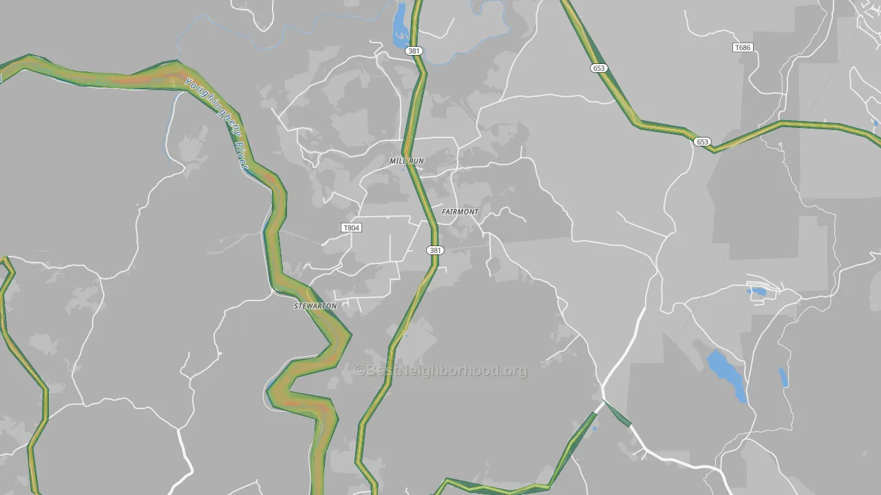 Mill Run, PA Map of Noise Levels in Mill Run