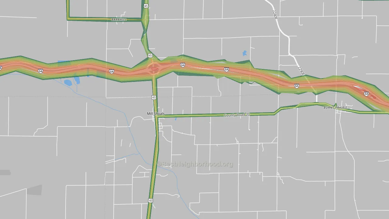 Mill Shoals, IL Map of Noise Levels in Mill Shoals