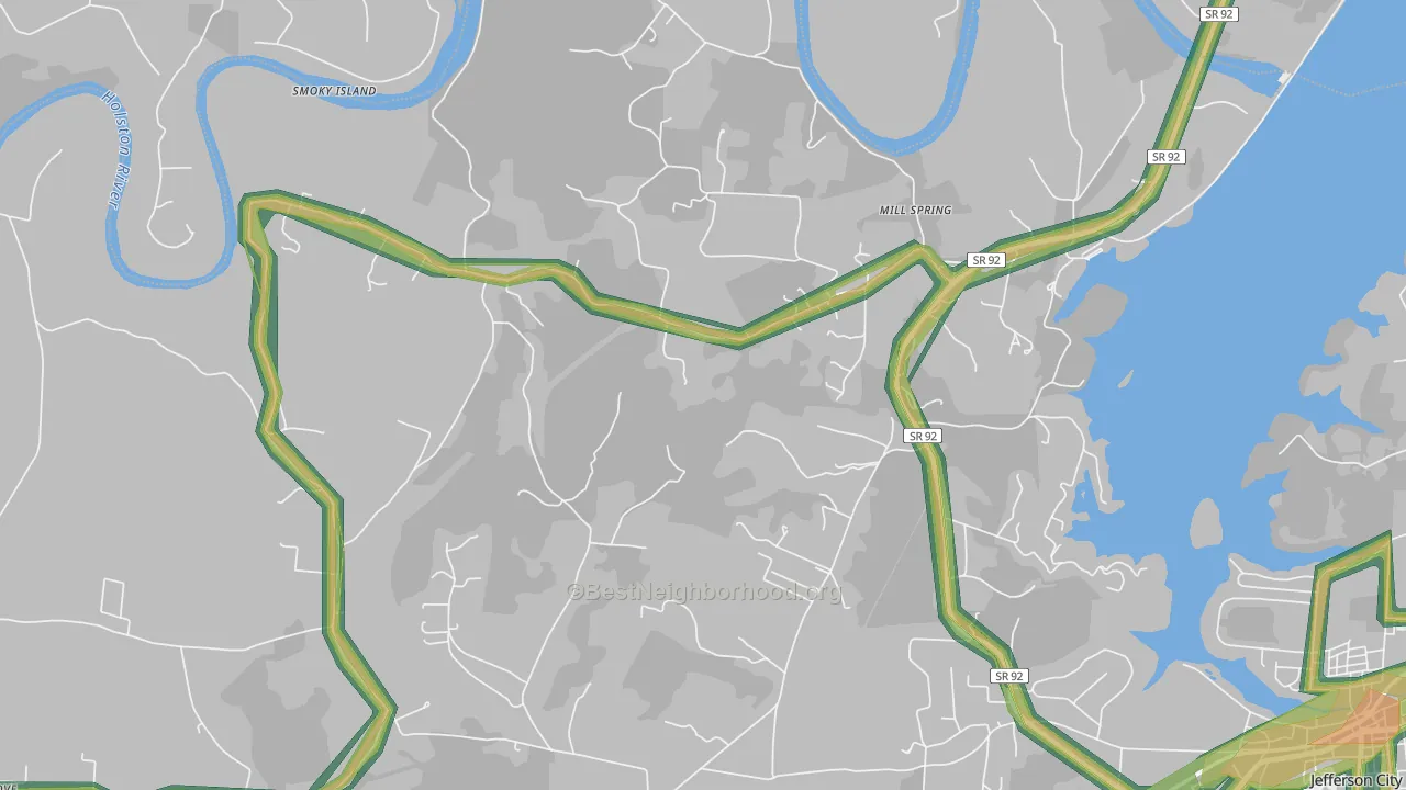 Mill Spring, TN Map of Noise Levels in Mill Spring