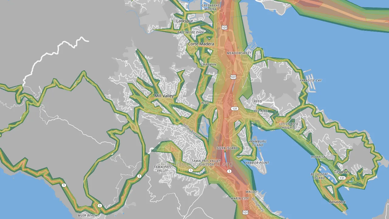 Mill Valley, CA Map of Noise Levels in Mill Valley