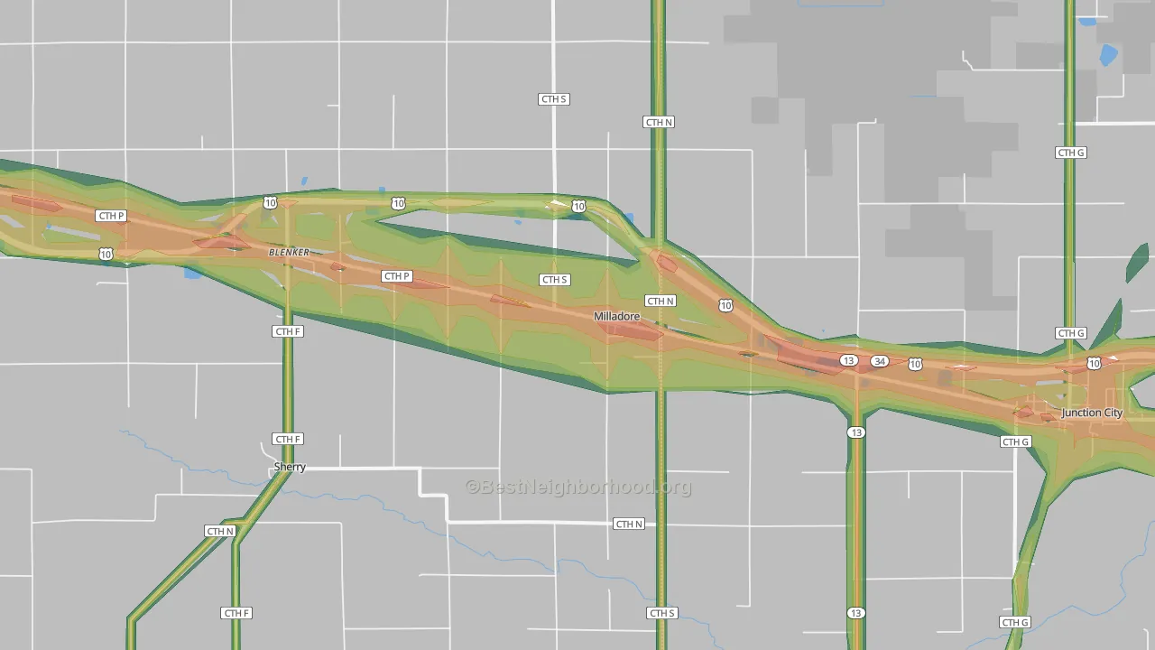 Milladore, WI Map of Noise Levels in Milladore