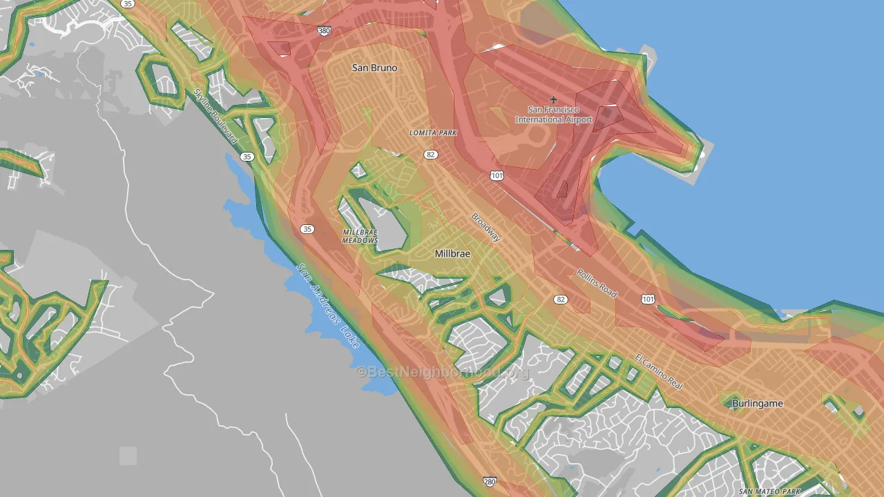 Millbrae, CA Map of Noise Levels in Millbrae