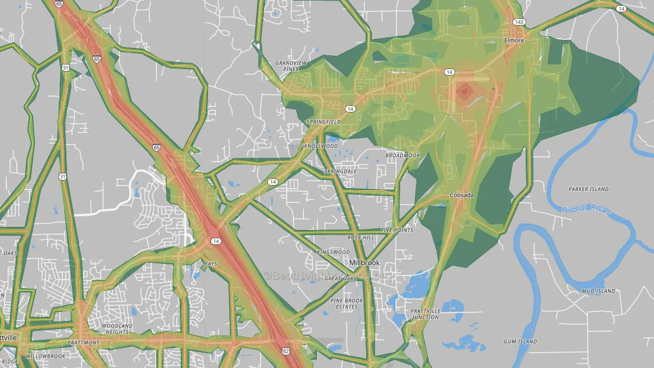 Millbrook, AL Map of Noise Levels in Millbrook
