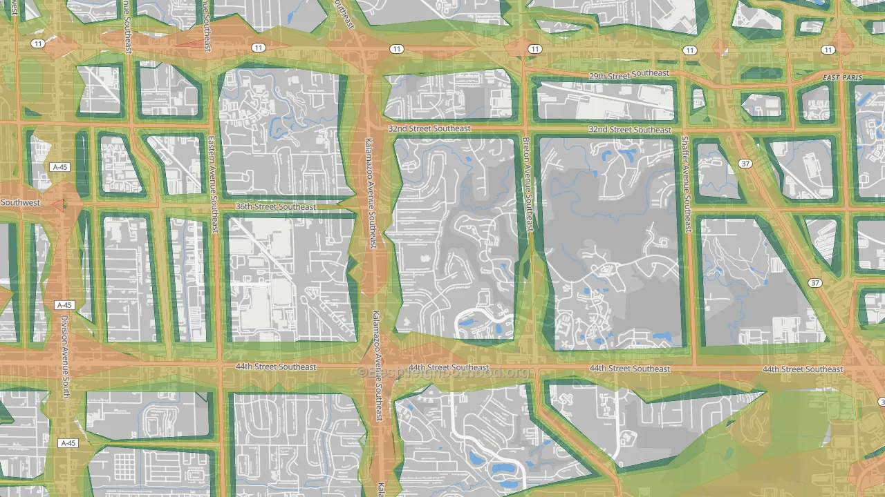 Millbrook, Grand Rapids, MI Map of Noise Levels in Millbrook