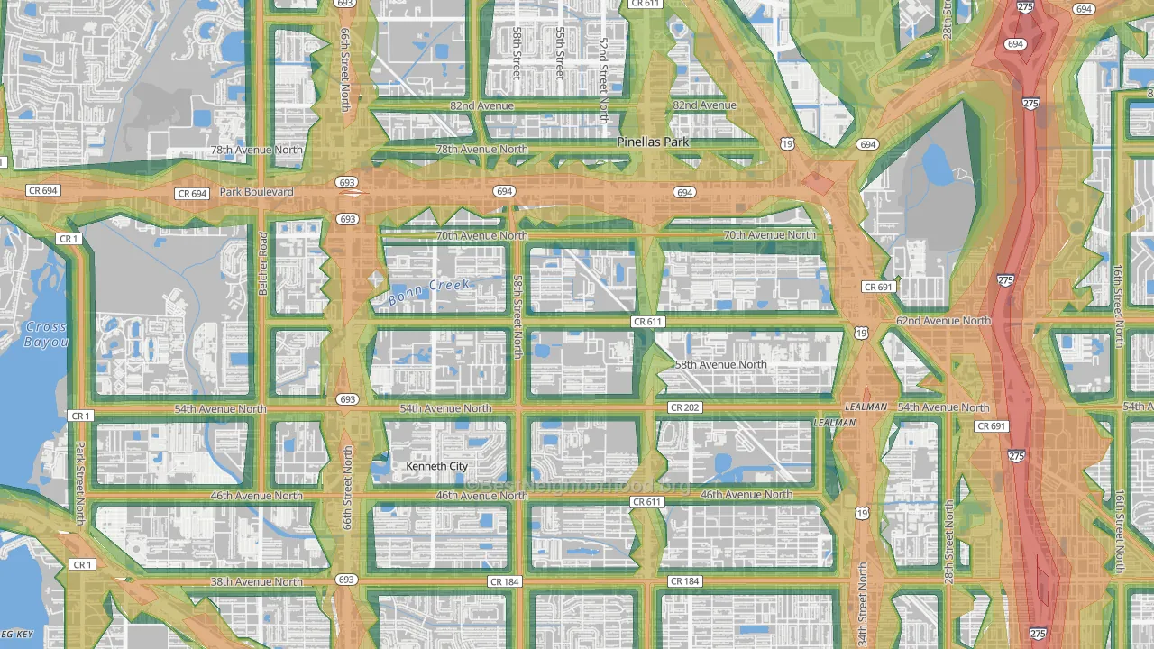 Millbrooke Ranch, Pinellas Park, FL Map of Noise Levels in Millbrooke Ranch