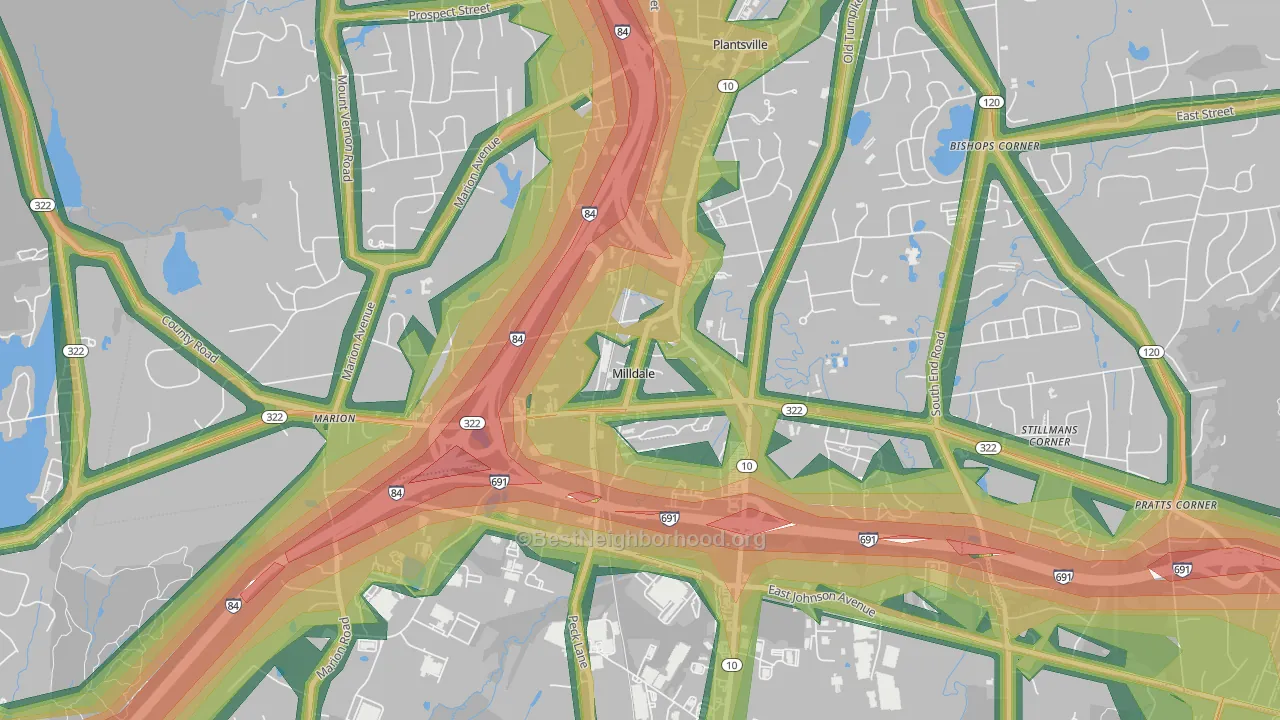 Milldale, CT Map of Noise Levels in Milldale