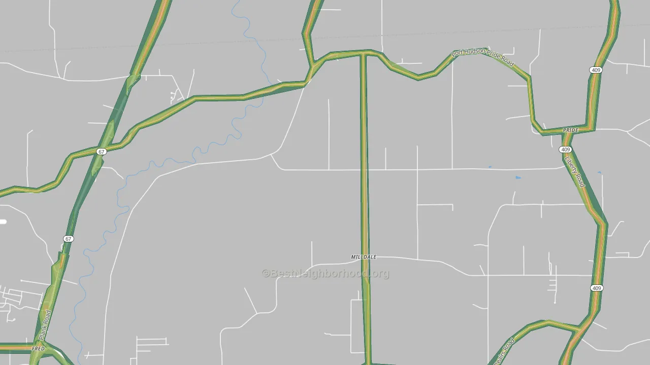 Milldale, LA Map of Noise Levels in Milldale