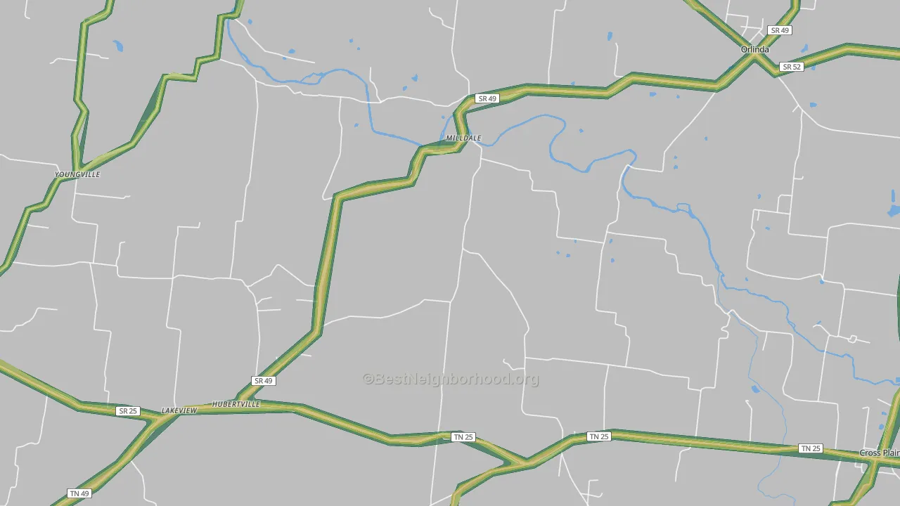 Milldale, TN Map of Noise Levels in Milldale