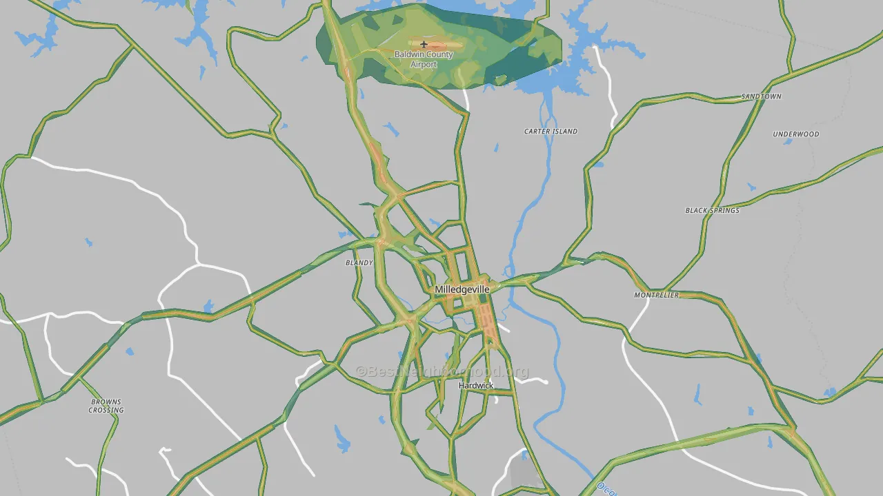 Milledgeville, GA Map of Noise Levels in Milledgeville