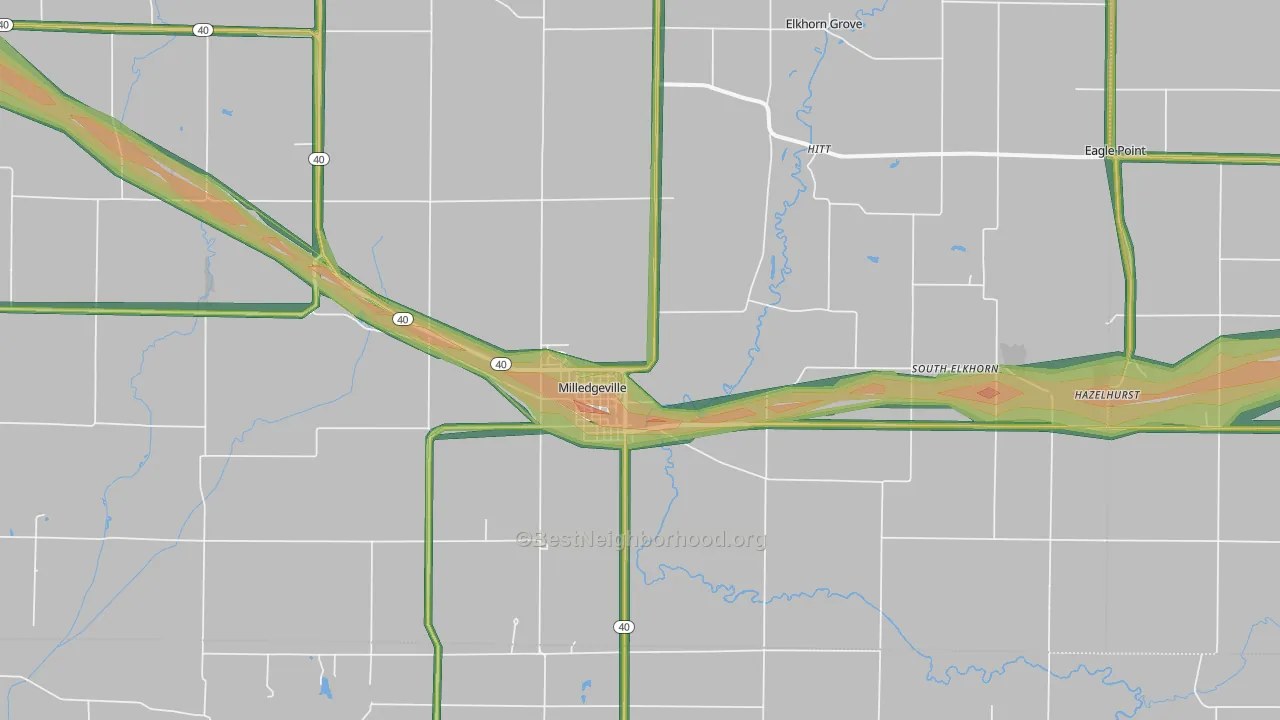 Milledgeville, IL Map of Noise Levels in Milledgeville