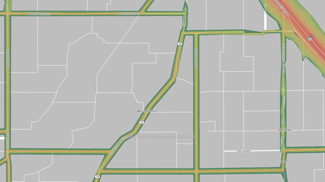 Milledgeville, IN Map of Noise Levels in Milledgeville