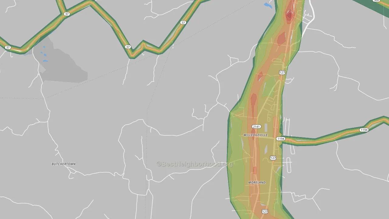 Milledgeville, KY Map of Noise Levels in Milledgeville