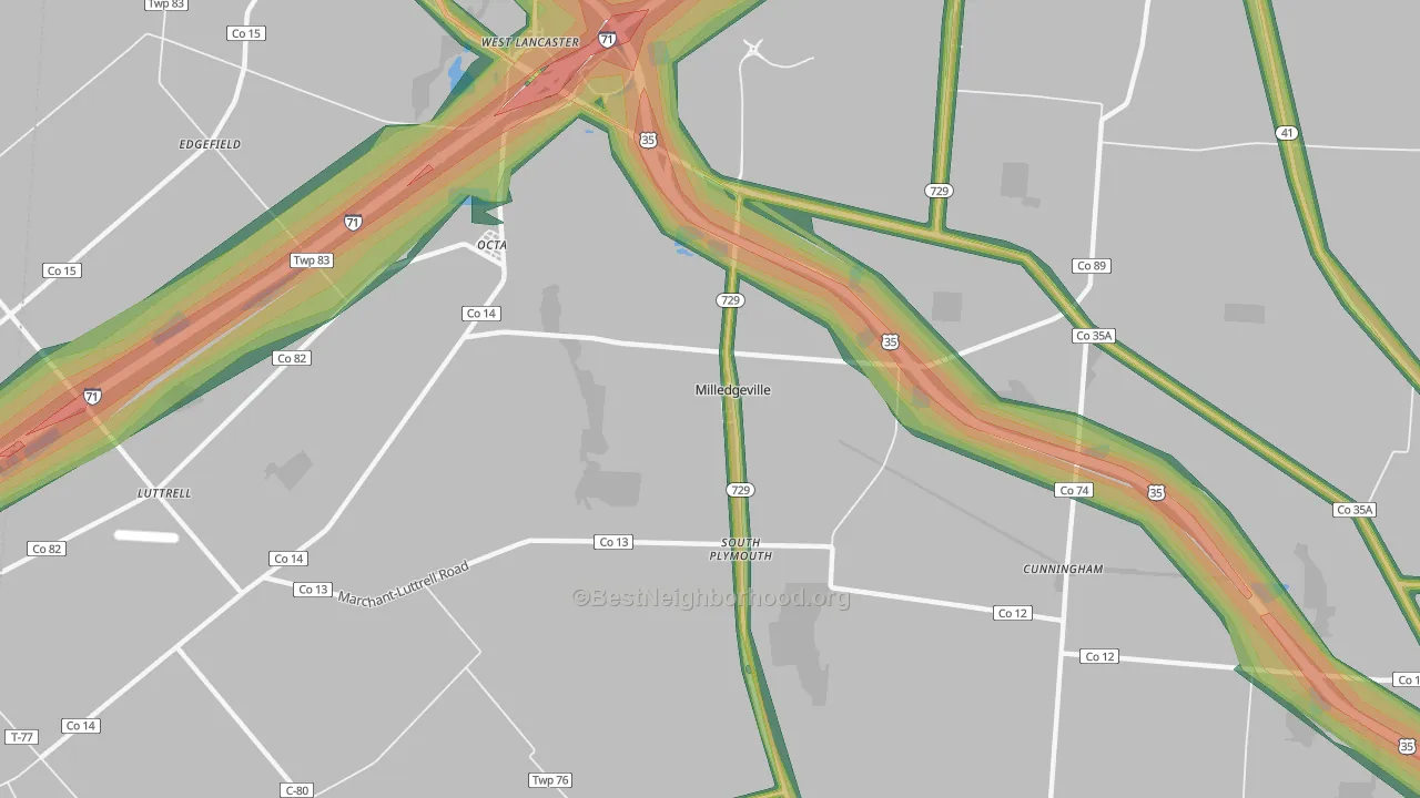 Milledgeville, OH Map of Noise Levels in Milledgeville