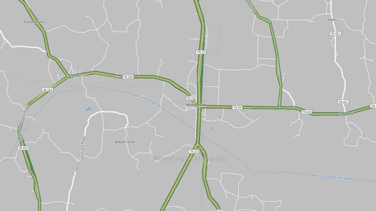 Milledgeville, TN Map of Noise Levels in Milledgeville