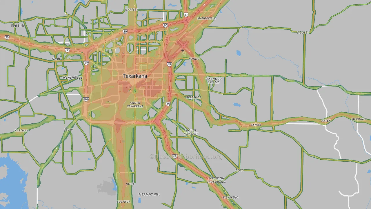 Miller County, AR Map of Noise Levels in Miller County