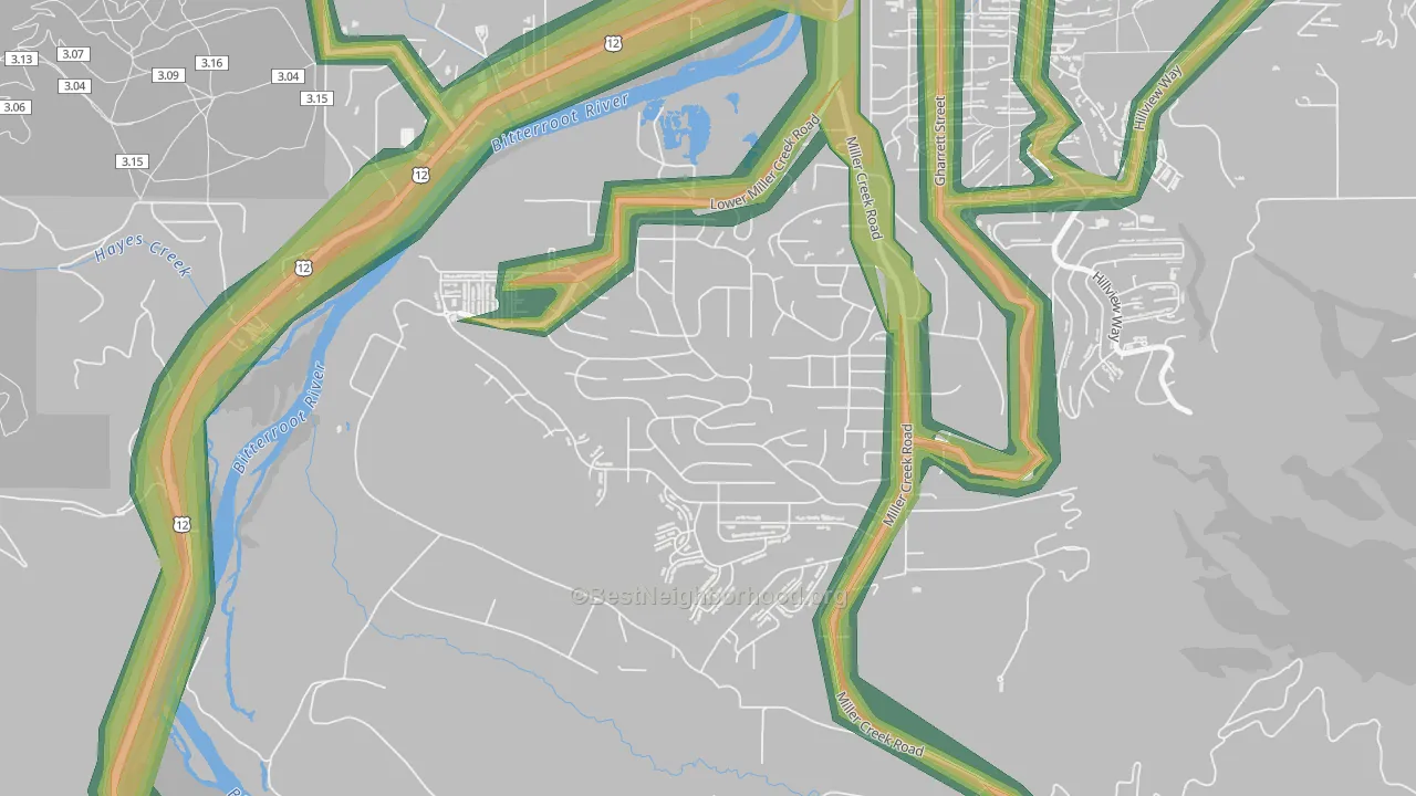 Miller Creek, Missoula, MT Map of Noise Levels in Miller Creek