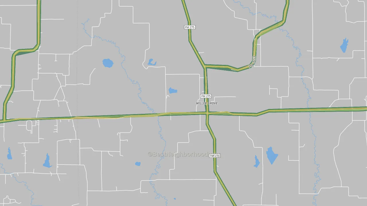 Miller Grove, TX Map of Noise Levels in Miller Grove