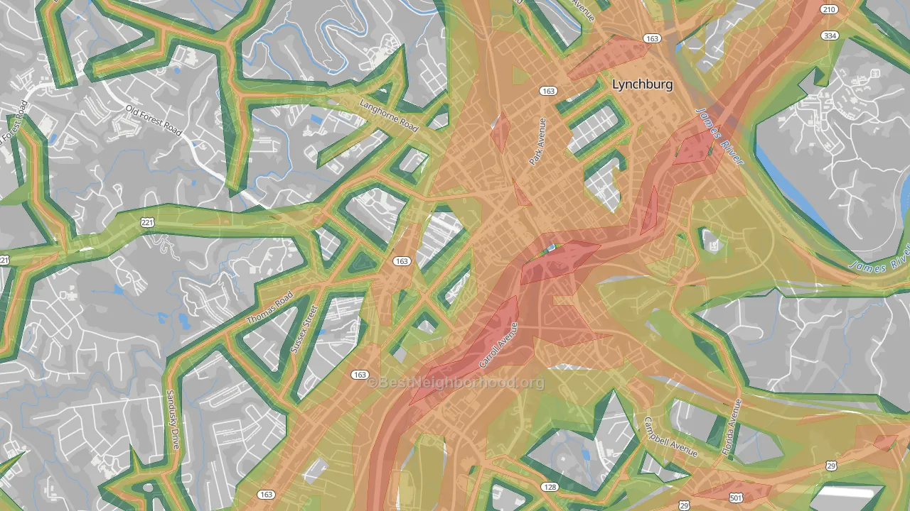 Miller Park, Lynchburg, VA Map of Noise Levels in Miller Park