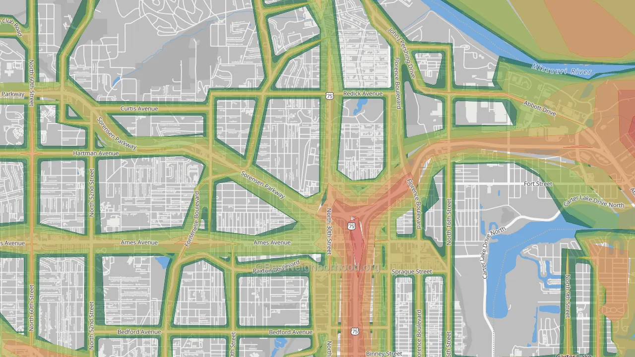 Miller Park Minne Lusa Area, Omaha, NE Map of Noise Levels in Miller Park Minne Lusa Area