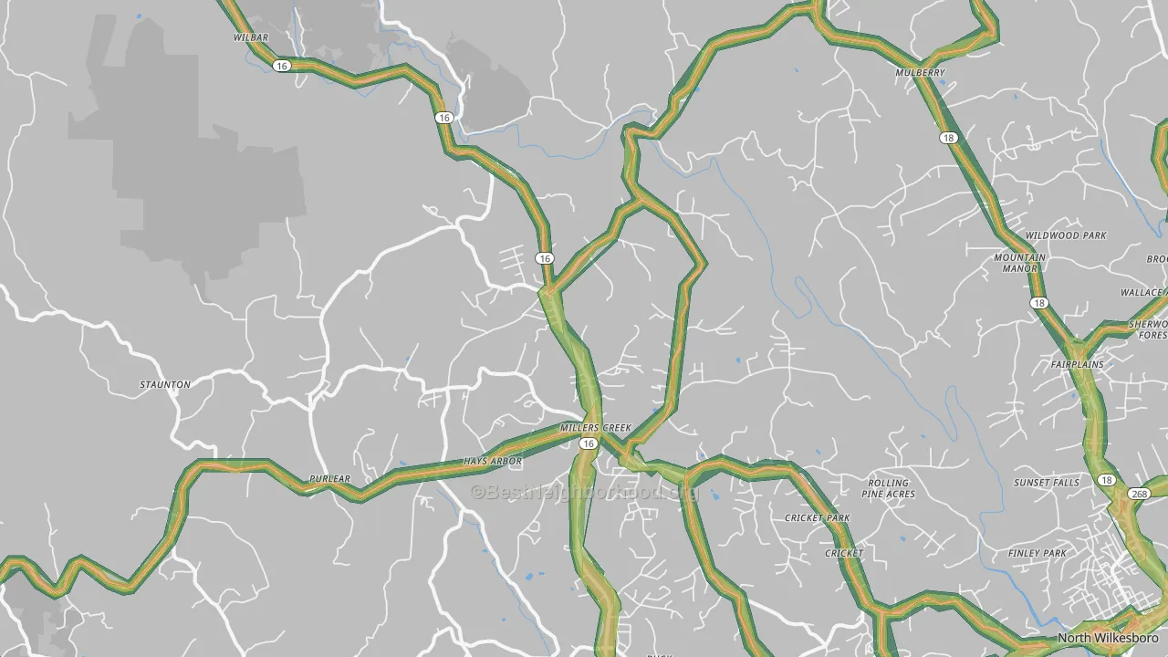 Millers Creek, NC Map of Noise Levels in Millers Creek