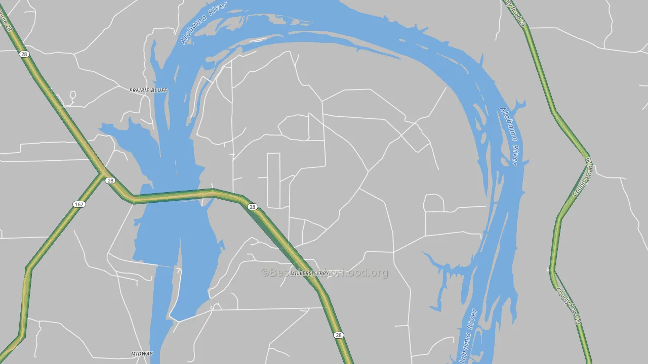 Millers Ferry, AL Map of Noise Levels in Millers Ferry