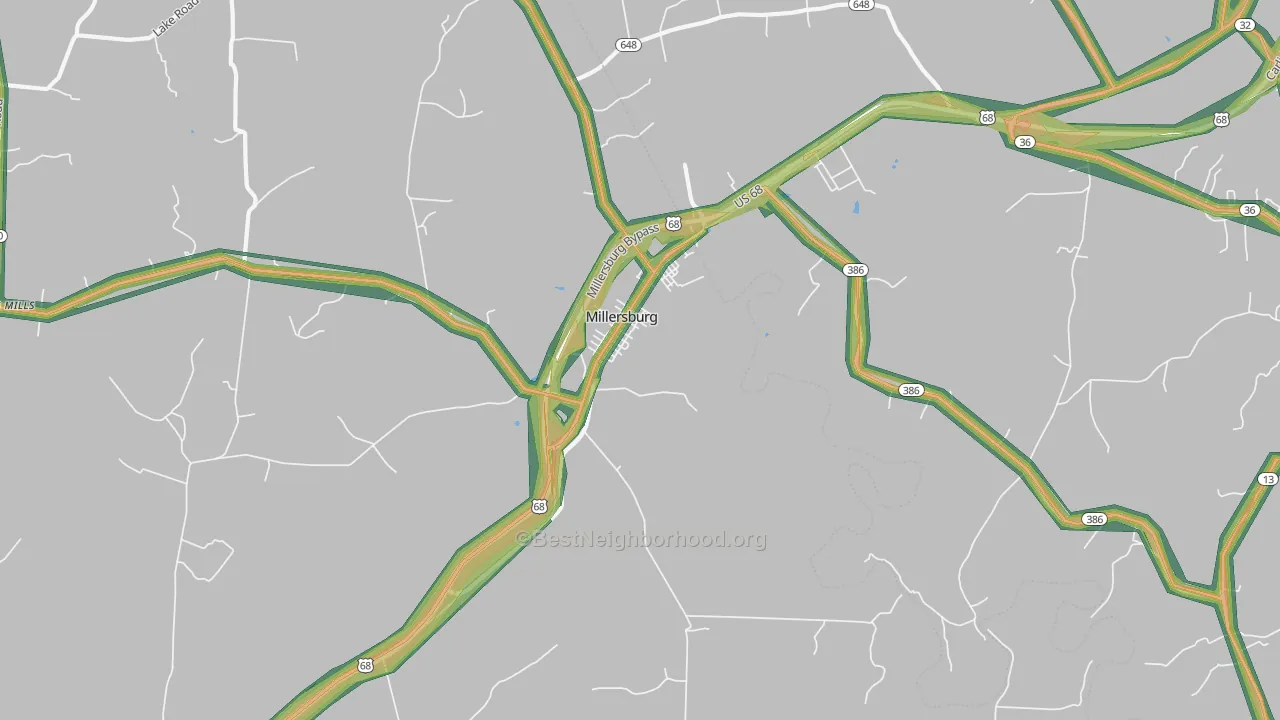 Millersburg, KY Map of Noise Levels in Millersburg